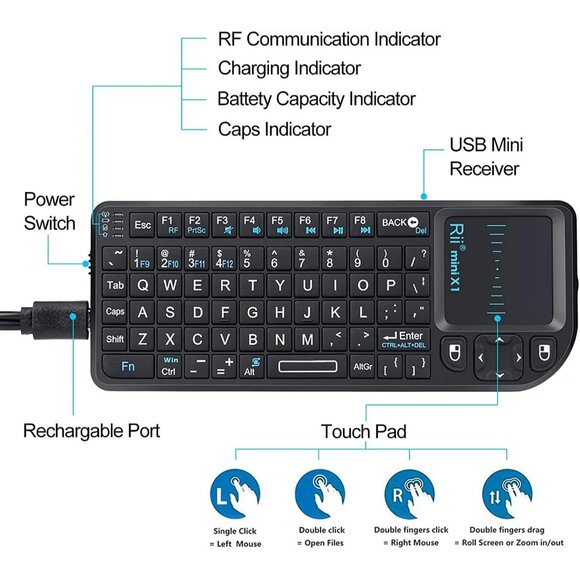 2.4GHz Mini Wireless Keyboard with TouchPad - Picture 3 of 7